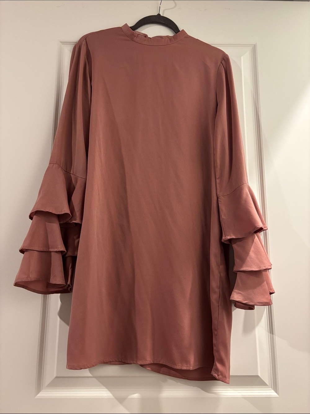 Everly Mauve Tiered-Ruffle Long Sleeve Shift Dress
